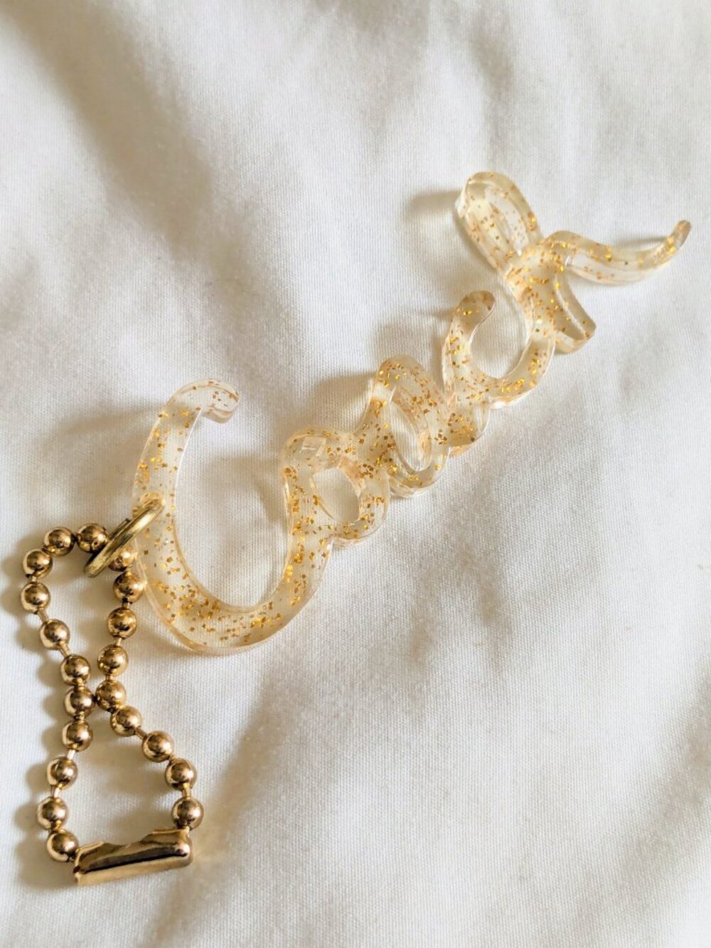 Coach 3" Script Charm Clear Acrylic with Warm Gold Sparkles Ball Chain Poppy Y2K - Picture 3 of 5